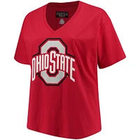 Women's Scarlet Ohio State Buckeyes Plus Primary Logo V-Neck T-Shirt