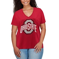 Women's Scarlet Ohio State Buckeyes Plus Primary Logo V-Neck T-Shirt