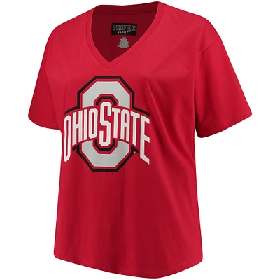 Women's Scarlet Ohio State Buckeyes Plus Primary Logo V-Neck T-Shirt