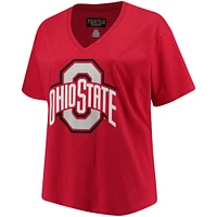 Women's Scarlet Ohio State Buckeyes Plus Primary Logo V-Neck T-Shirt
