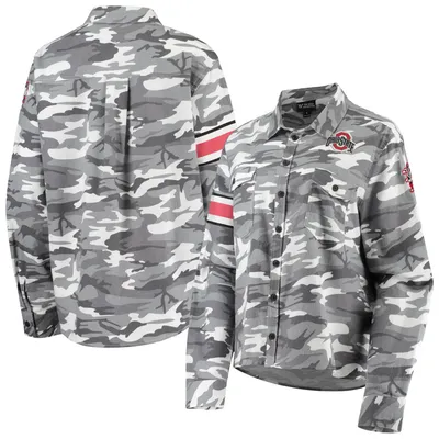Ohio State Buckeyes The Wild Collective Women's Camo Flannel Button-Up Long Sleeve Shirt - Gray