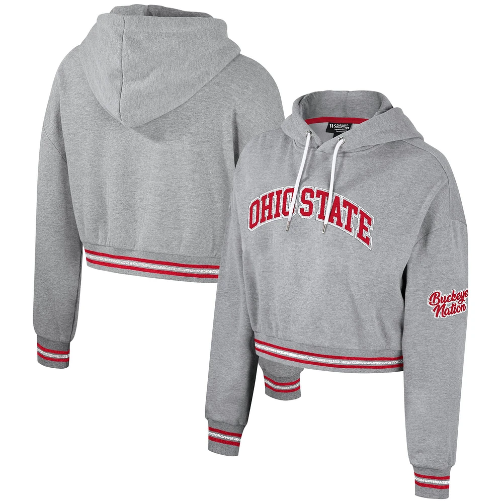 Sweat à capuche court scintillant pour femmes, gris chiné, Ohio State Buckeyes, The Wild Collective