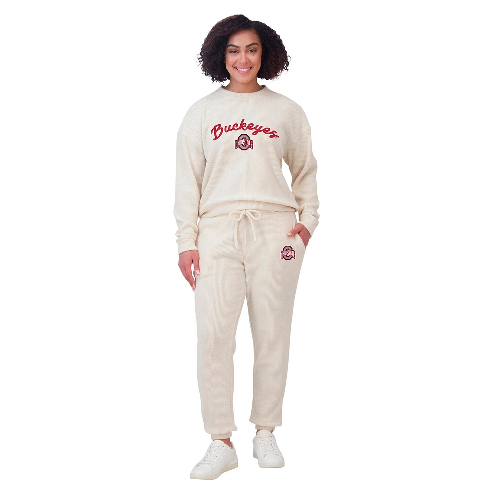 Ensemble de détente pour femme WEAR by Erin Andrews avec t-shirt à manches longues et pantalon côtelés Ohio State Buckeyes couleur crème