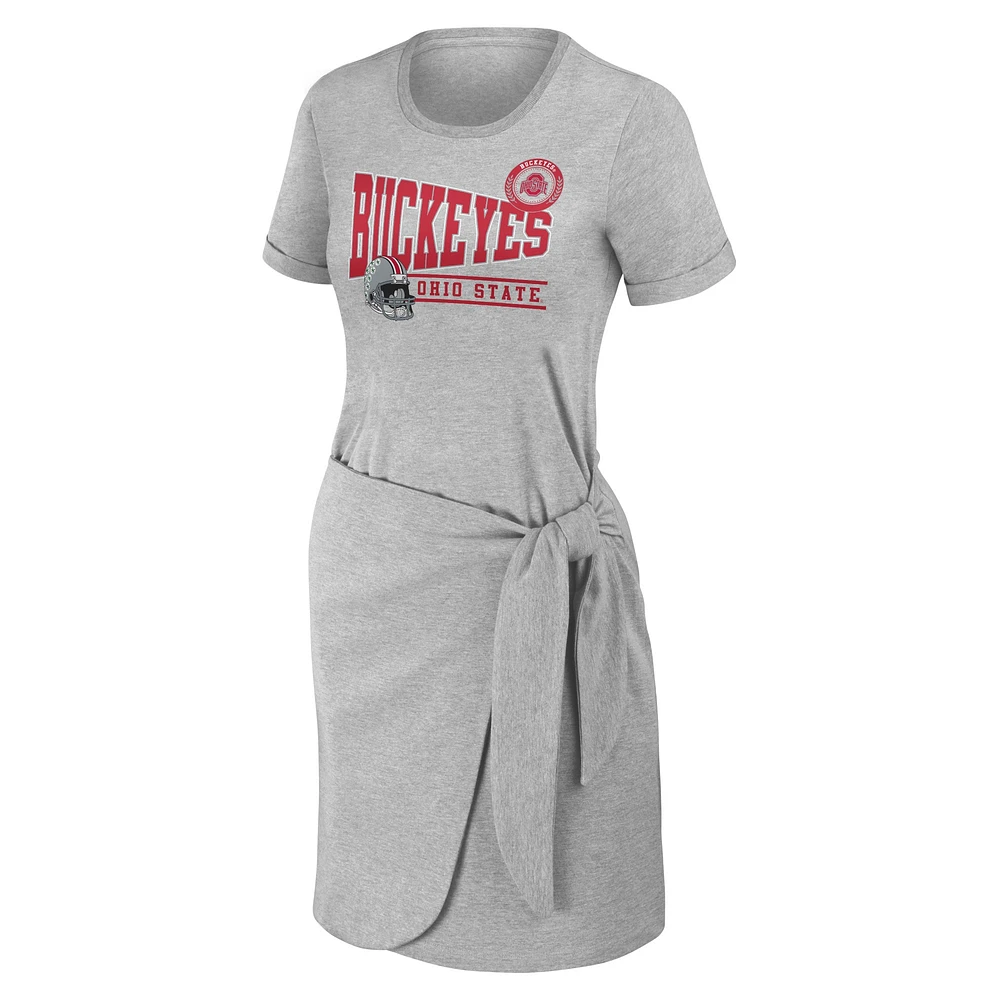 Women's WEAR by Erin Andrews Heather Gray Ohio State Buckeyes Knotted T-Shirt Dress