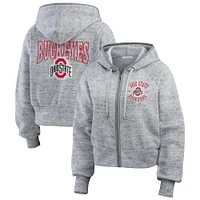 Sweat à capuche zippé double frappe Speckle pour femme par Erin Andrews Heather Gray Ohio State Buckeyes Wear