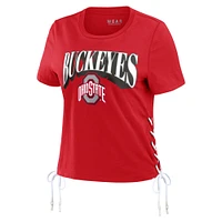 Women's WEAR by Erin Andrews Red Ohio State Buckeyes Side Lace-Up Modest Crop T-Shirt