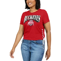 Women's WEAR by Erin Andrews Red Ohio State Buckeyes Side Lace-Up Modest Crop T-Shirt