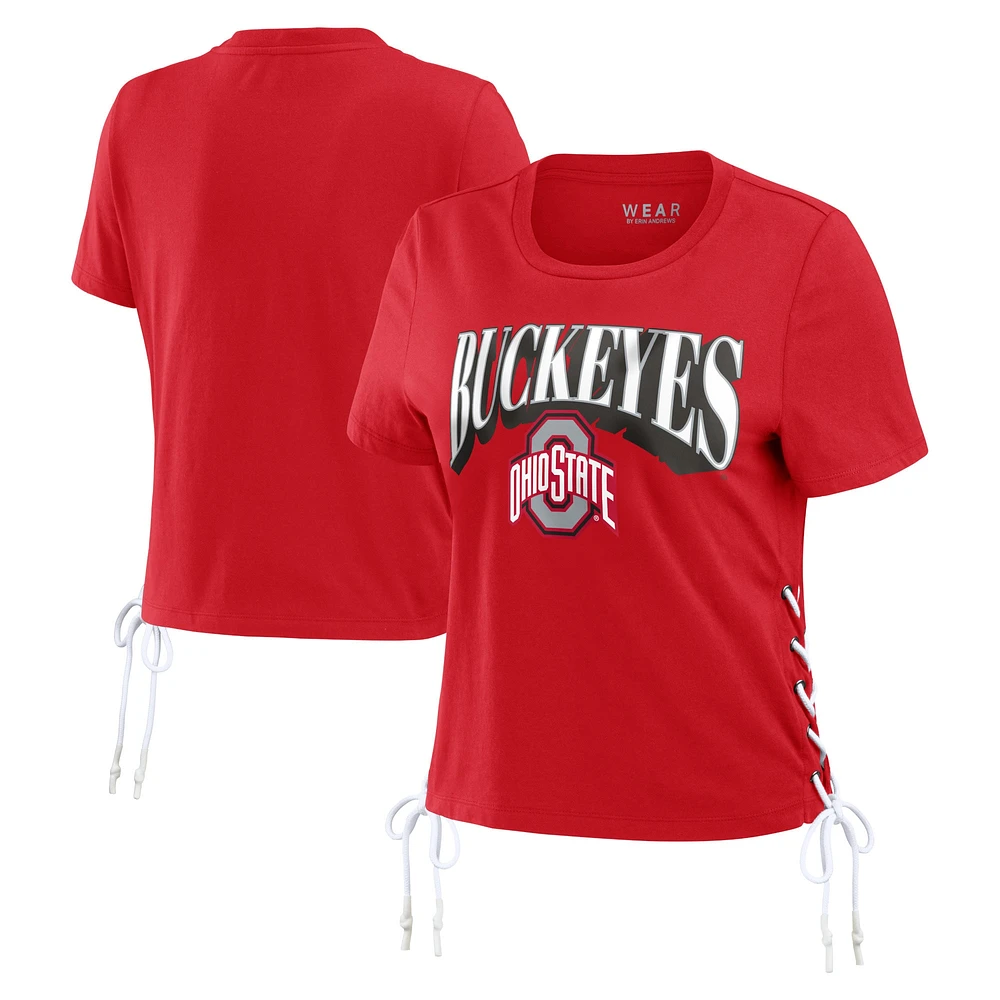 T-shirt court modeste à lacets sur le côté des Ohio State Buckeyes WEAR by Erin Andrews pour femmes, rouge