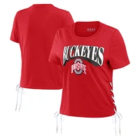 T-shirt court modeste à lacets sur le côté des Ohio State Buckeyes WEAR by Erin Andrews pour femmes, rouge