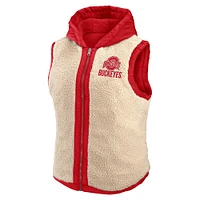 Women's WEAR by Erin Andrews Scarlet/Cream Ohio State Buckeyes Reversible Full-Zip Hoodie Vest