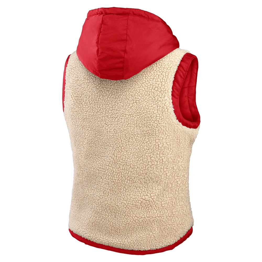 Women's WEAR by Erin Andrews Scarlet/Cream Ohio State Buckeyes Reversible Full-Zip Hoodie Vest