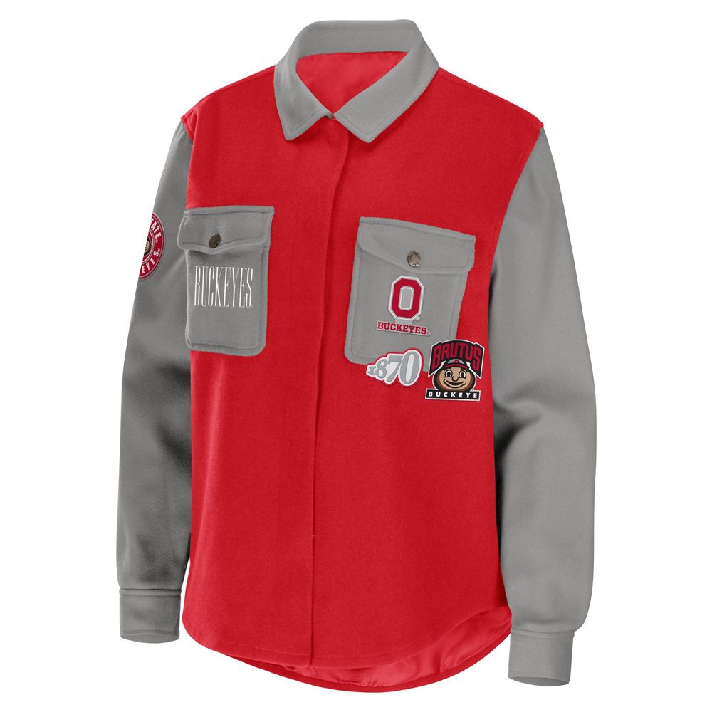 Women's WEAR by Erin Andrews Scarlet Ohio State Buckeyes Button-Up Shirt Jacket