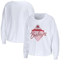 WEAR by Erin Andrews T-shirt court à manches longues en diamant blanc Ohio State Buckeyes pour femmes