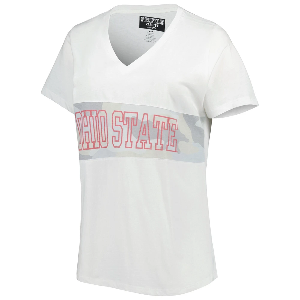 T-shirt à encolure en V pour femme Blanc/Arctic Camo Ohio State Buckeyes Grande taille