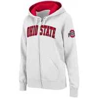 Women's White Ohio State Buckeyes Arched Name Full-Zip Hoodie