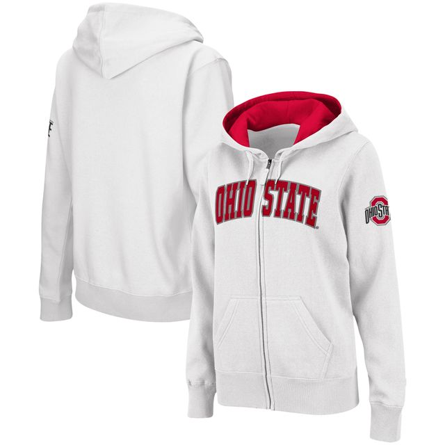 Chandail à capuchon glissière pleine longueur pour femmes Ohio State Buckeyes Arched Name blanc