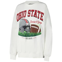 Women's White Ohio State Buckeyes Oversized Malone Multimedia Football Pullover Sweatshirt