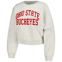 Women's ZooZatz Oatmeal Ohio State Buckeyes Core Chenille Cropped Pullover Sweatshirt