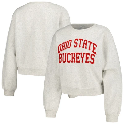 Women's ZooZatz Oatmeal Ohio State Buckeyes Core Chenille Cropped Pullover Sweatshirt