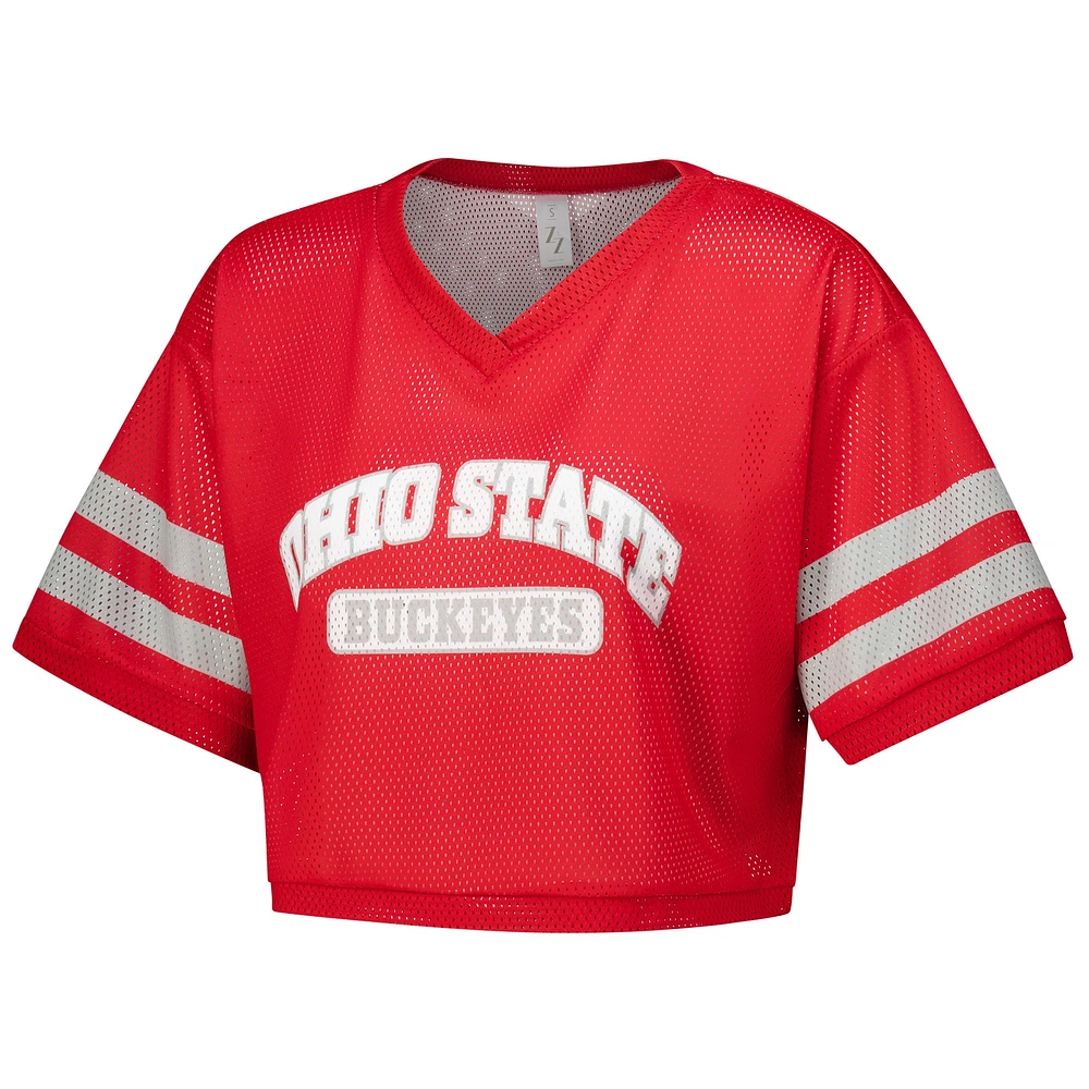 Women's ZooZatz Scarlet Ohio State Buckeyes Mesh Cropped V-Neck T-Shirt