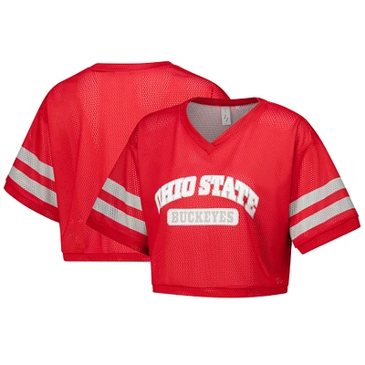 Women's ZooZatz Scarlet Ohio State Buckeyes Mesh Cropped V-Neck T-Shirt