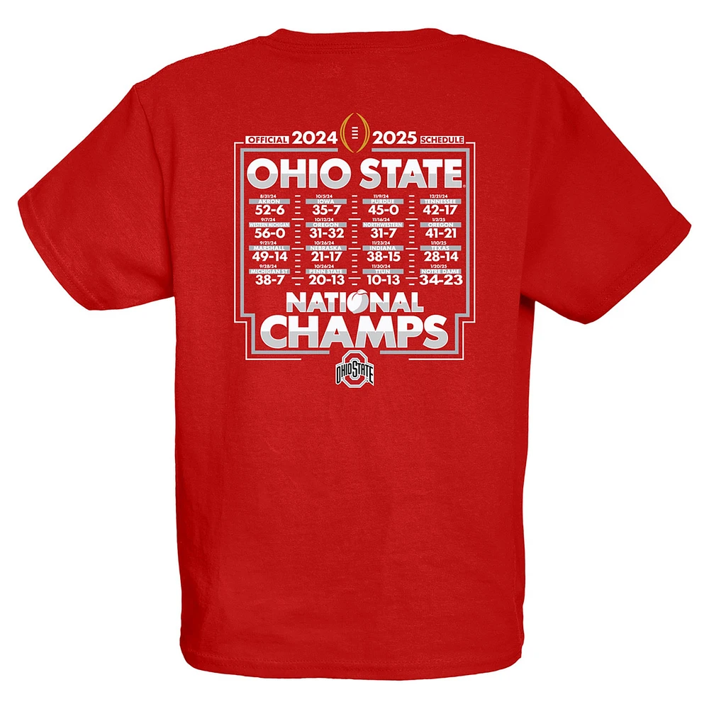 Youth Blue 84 Scarlet Ohio State Buckeyes College Football Playoff 2024 National Champions Schedule T-Shirt