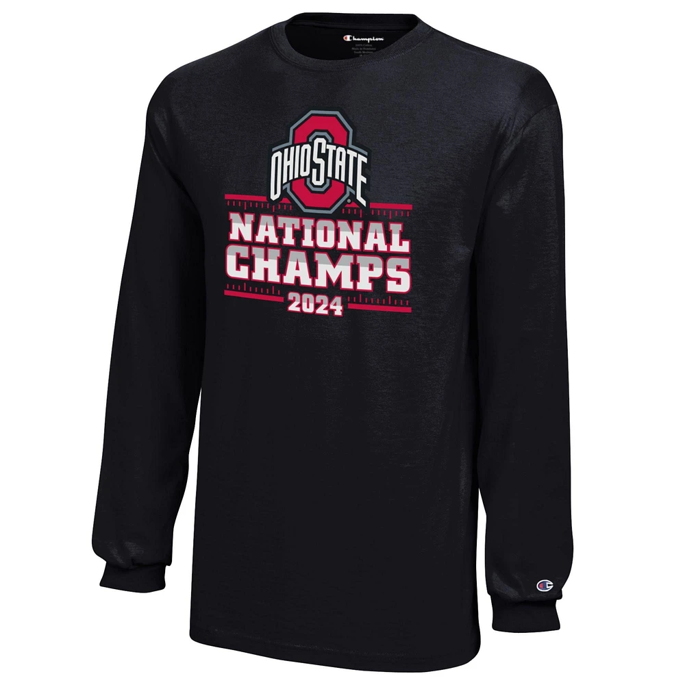 Youth Champion  Black Ohio State Buckeyes College Football Playoff 2024 National Champions Schedule Long Sleeve T-Shirt