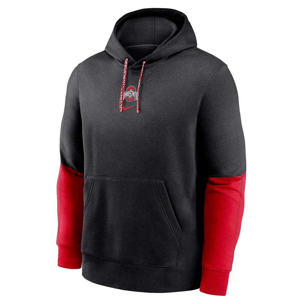 Youth Nike Black Ohio State Buckeyes 2024 Sideline Club Fleece Color Block Pullover Hoodie