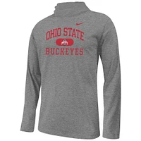 T-shirt à manches longues et capuche avec logo superposé Ohio State Buckeyes pour jeunes Nike gris