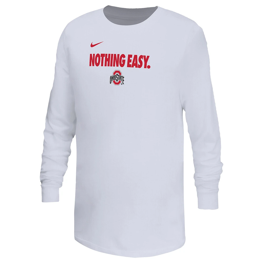 Youth Nike White Ohio State Buckeyes 2025 On-Court Bench Long Sleeve T-Shirt
