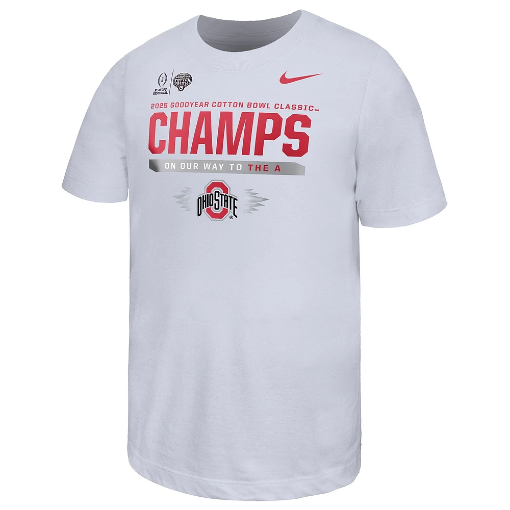 Youth Nike  White Ohio State Buckeyes College Football Playoff 2025 Cotton Bowl Champions Locker Room T-Shirt