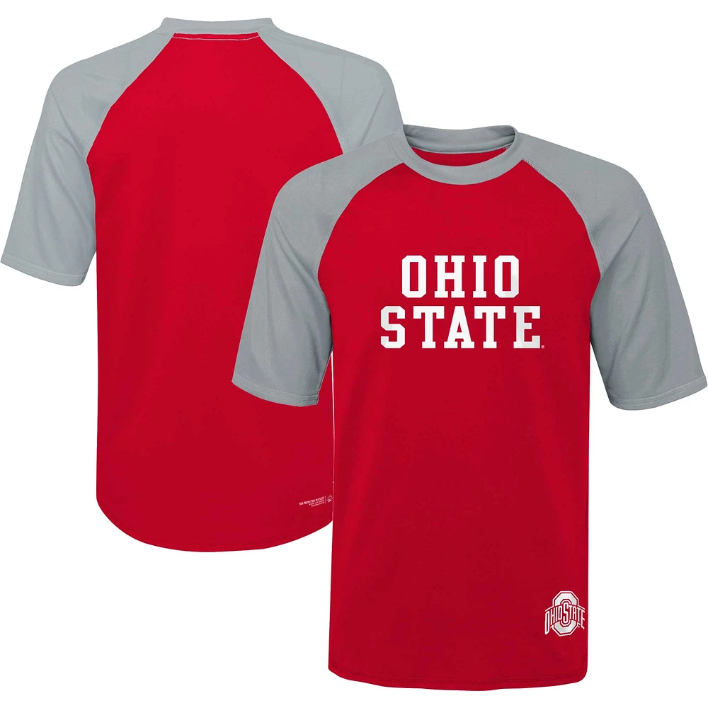 Youth  Scarlet Ohio State Buckeyes Mecca Dunes Rash Guard Raglan T-Shirt