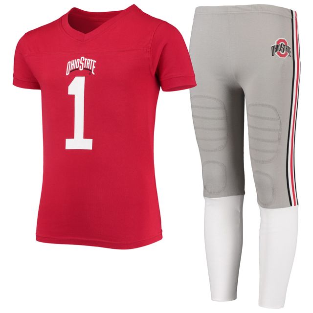 Ensemble pyjama de football avec logo l'équipe des Buckeyes l'Ohio State écarlate/gris Wes & Willy pour jeunes