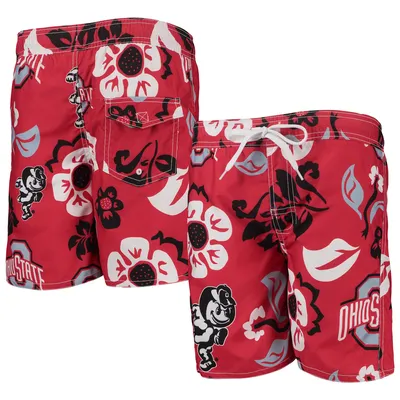 Ohio State Buckeyes Wes & Willy Youth Floral Volley Swim Trunks - Scarlet