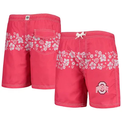Ohio State Buckeyes Wes & Willy Youth Inset Floral Swim Trunk - Scarlet