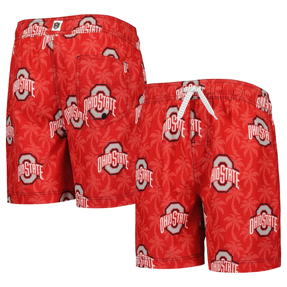 Youth Wes & Willy  Scarlet Ohio State Buckeyes Palm Tree Swim Shorts