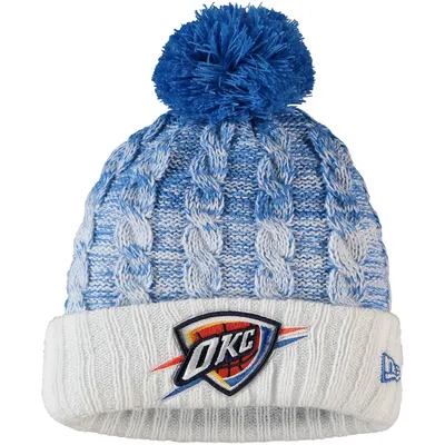 Oklahoma City Thunder New Era Girls Youth Fade Cuffed Knit Hat with Pom - Blue