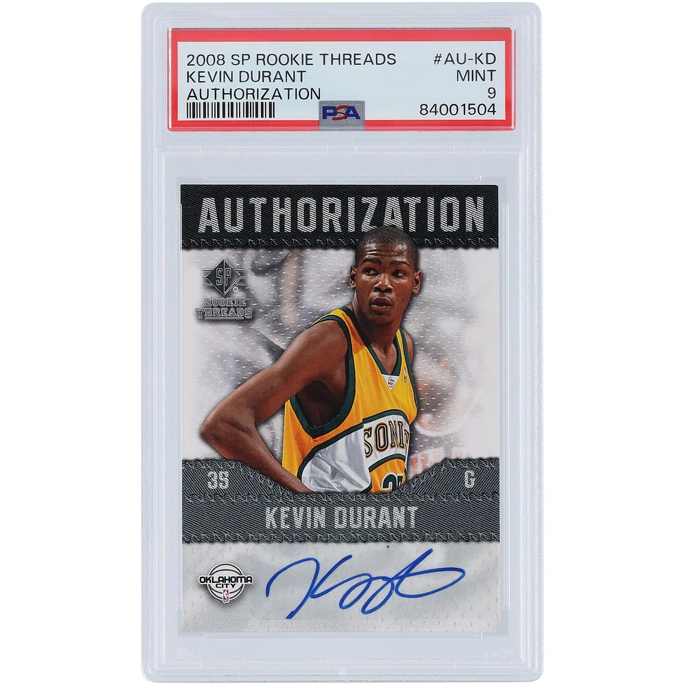 Kevin Durant Oklahoma City Thunder 2008-09 Upper Deck SP Rookie Threads Autorisation #AU-KD PSA Authentifié 9 Carte Rookie