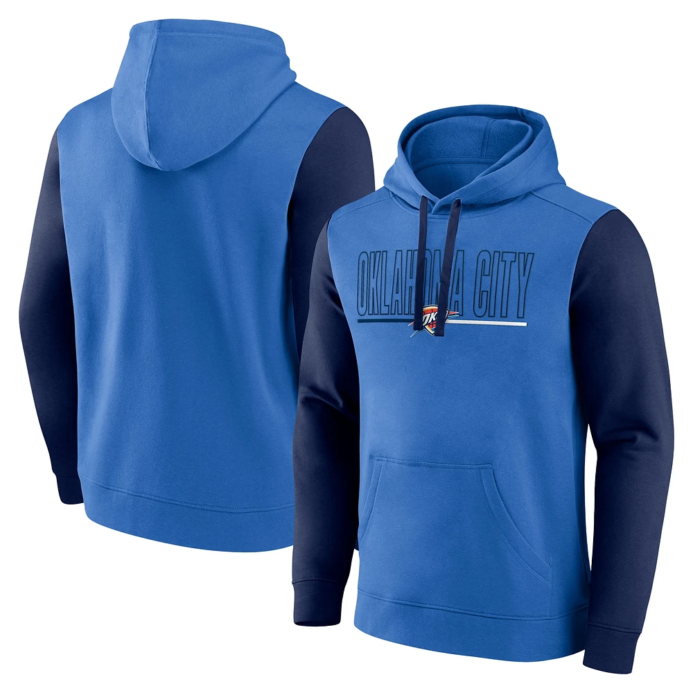 Men's Blue Oklahoma City Thunder Outline Colorblock Pullover Hoodie