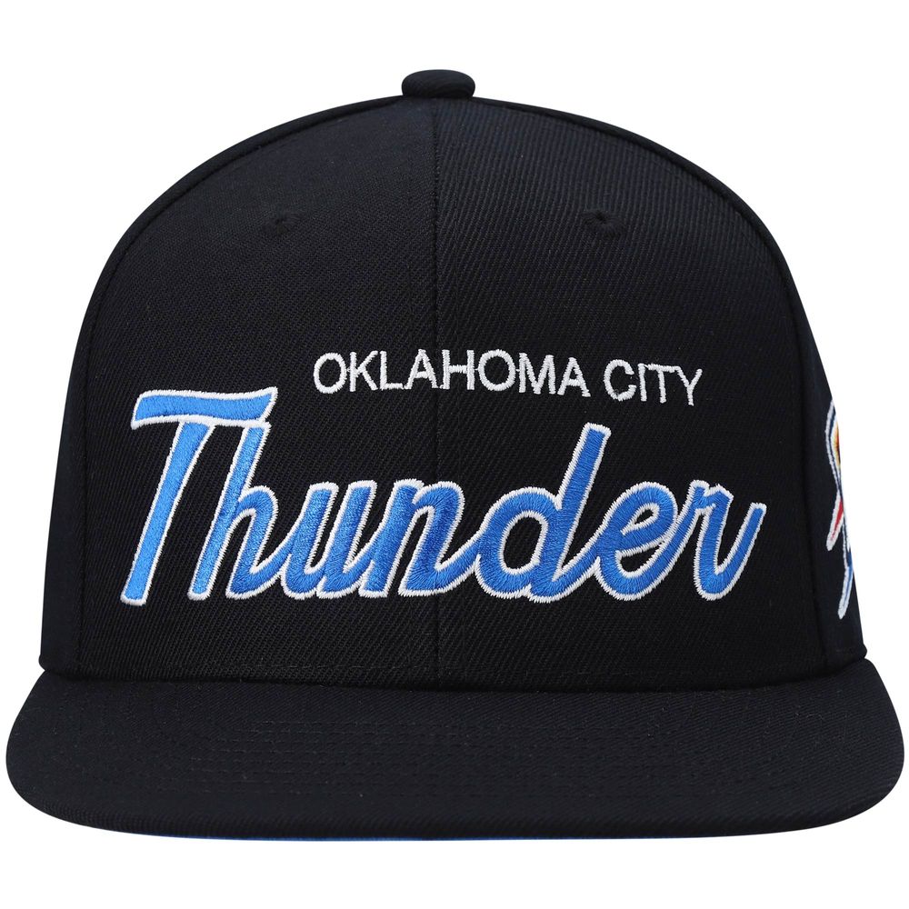 Men's Mitchell & Ness Black Oklahoma City Thunder Hardwood Classics Script 2.0 Snapback Hat