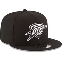 Men's New Era Black Oklahoma City Thunder Black & White Logo 9FIFTY Adjustable Snapback Hat