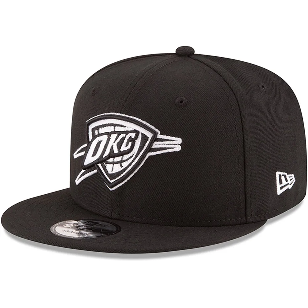 Men's New Era Black Oklahoma City Thunder Black & White Logo 9FIFTY Adjustable Snapback Hat