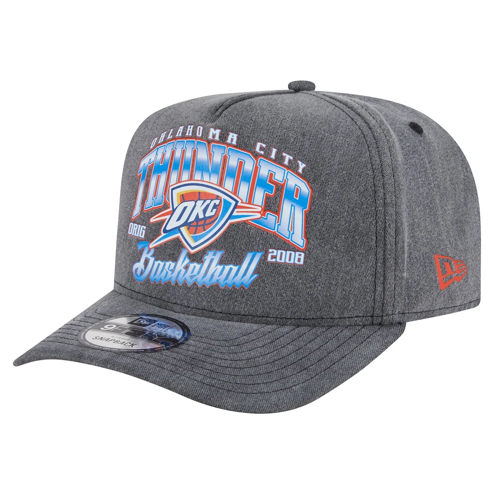 Men's New Era  Charcoal Oklahoma City Thunder Throwback Washed Pre-Curved 9FIFTY Snapback Hat