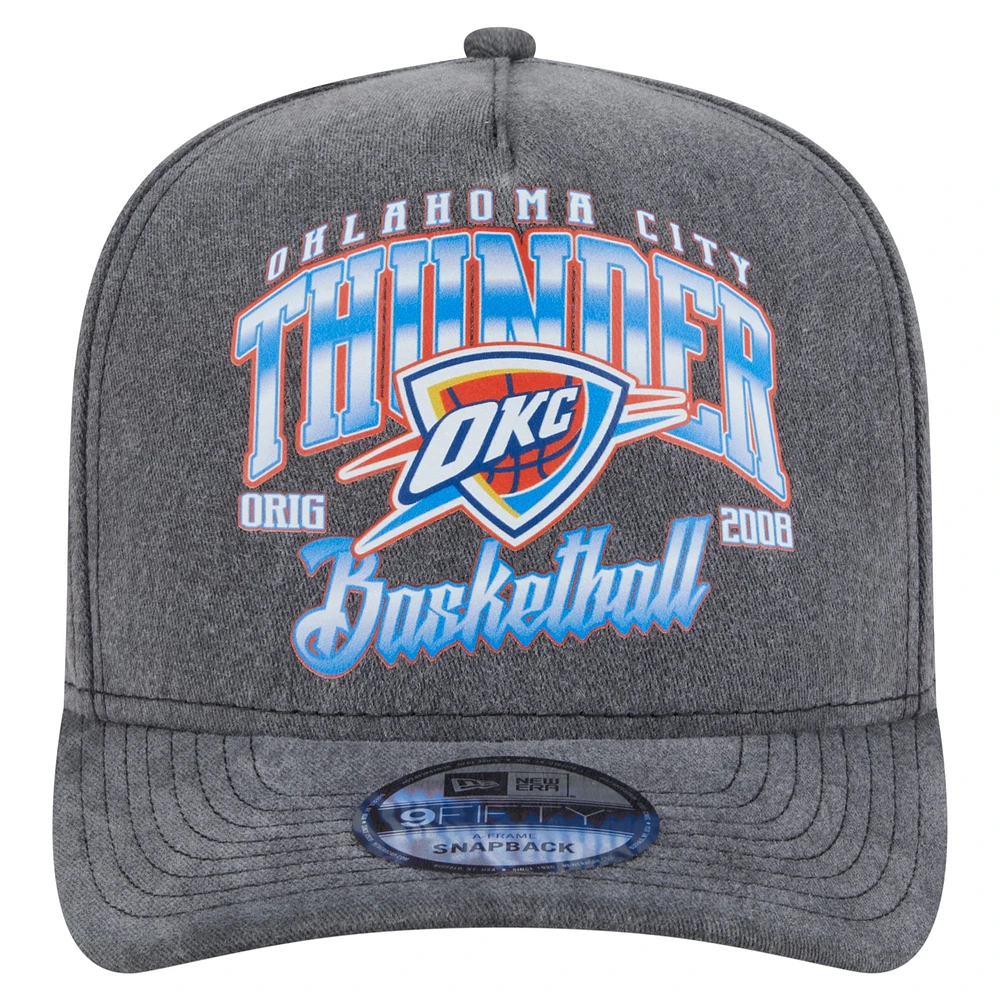 Men's New Era  Charcoal Oklahoma City Thunder Throwback Washed Pre-Curved 9FIFTY Snapback Hat