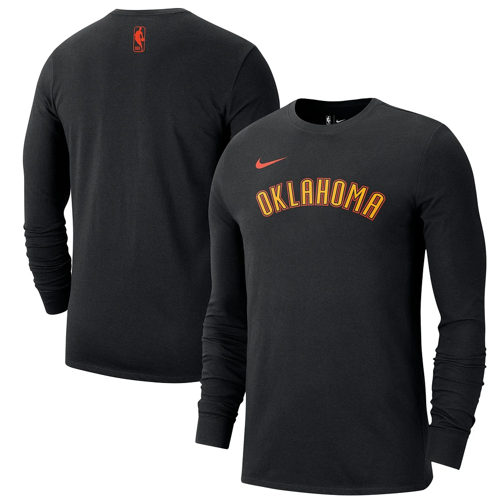 T-shirt à manches longues Nike City Thunder Oklahoma 2024/25 Edition Essential pour homme, noir