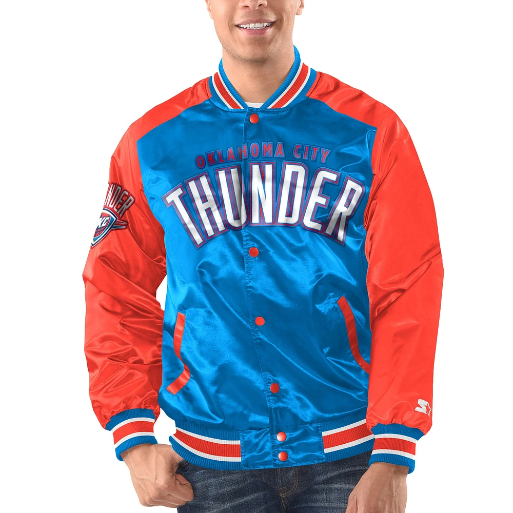 Men's Starter Blue/Orange Oklahoma City Thunder Renegade Satin Full-Snap Varsity Jacket