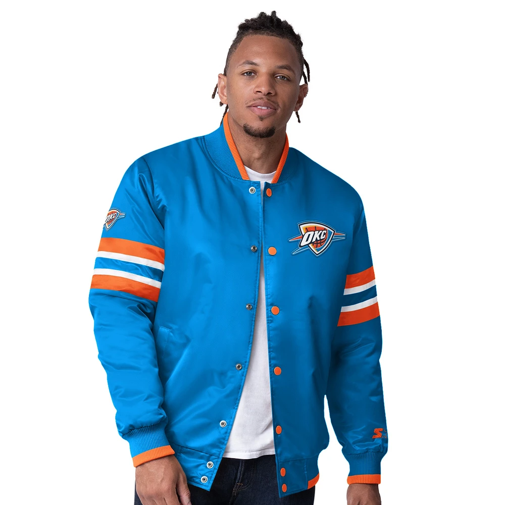 Veste en satin bleu Starter pour homme Oklahoma City Thunder Scout Varsity avec boutons-pression