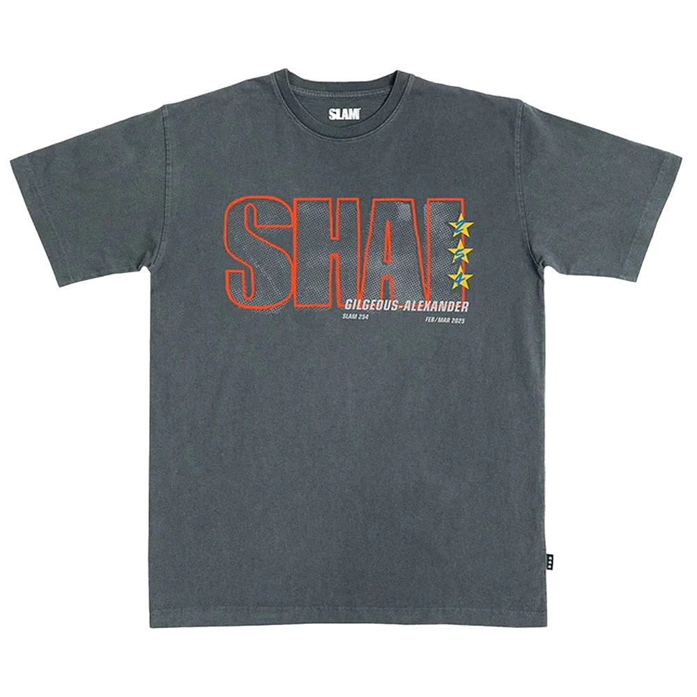 Unisex SLAM Shai Gilgeous-Alexander Charcoal Oklahoma City Thunder February/March 2025 Cover Graphic Remix T-Shirt