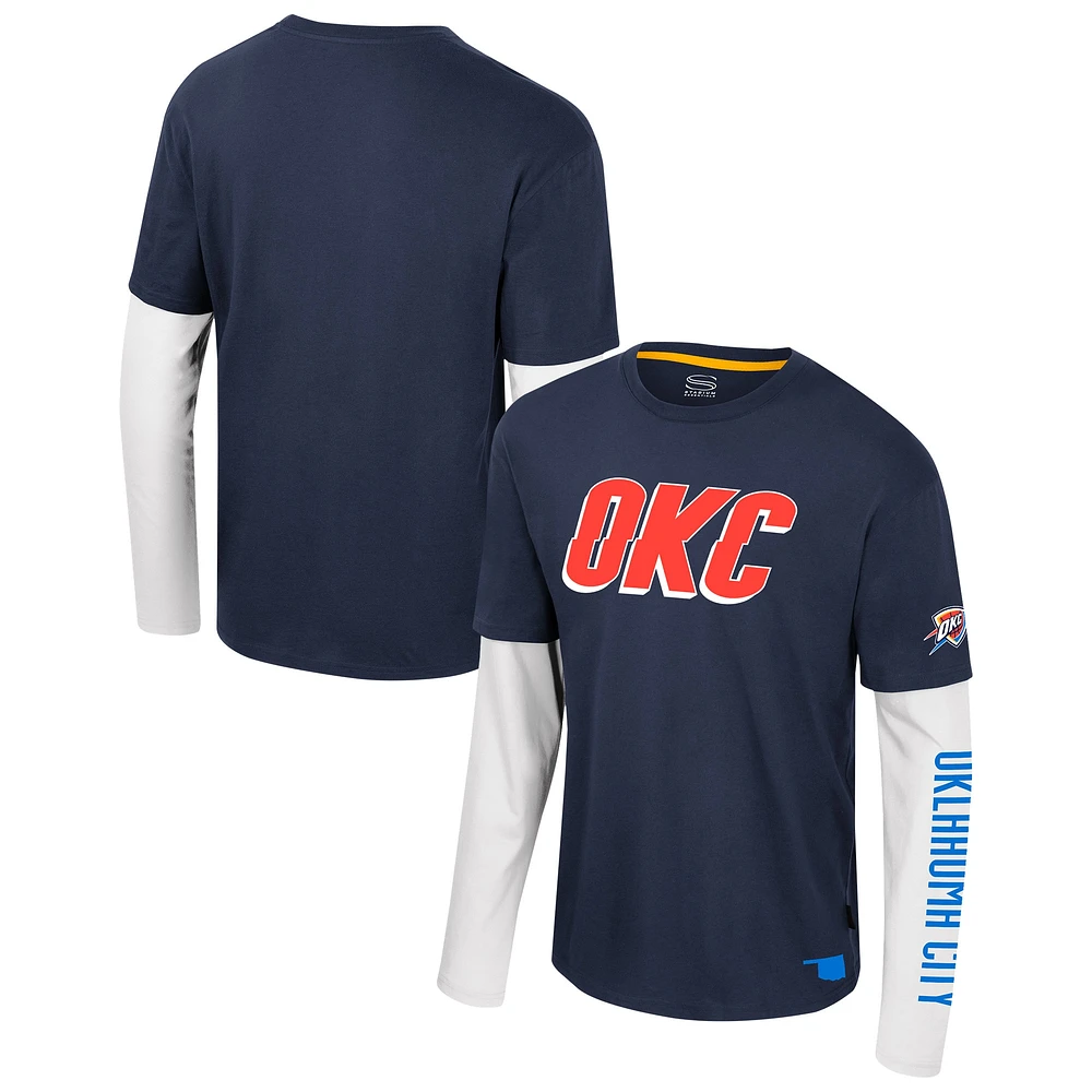 T-shirt unisexe Stadium Essentials bleu marine Oklahoma City Thunder Spectator 2fer à manches longues