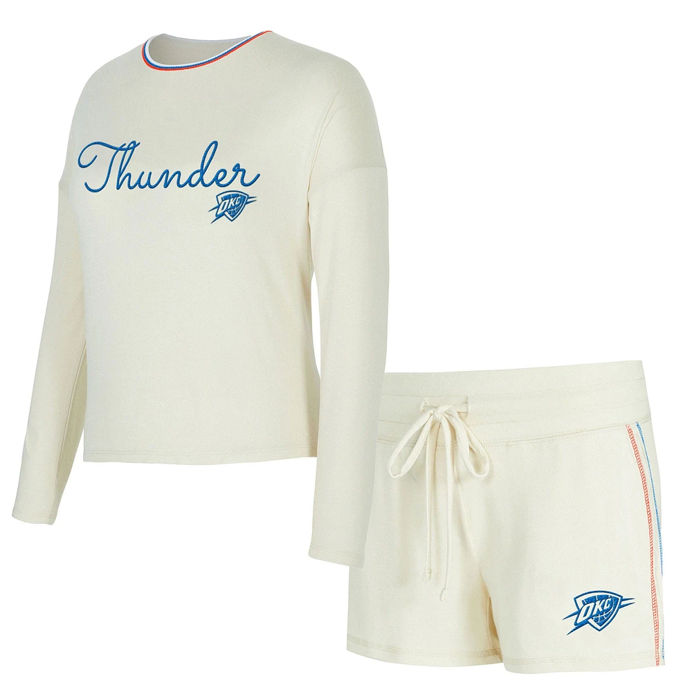 Women's Concepts Sport Cream Oklahoma City Thunder Kaki Hacci Knit Long Sleeve T-Shirt & Shorts Set